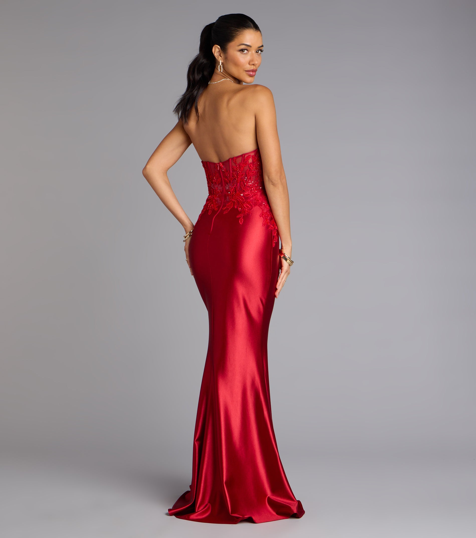 Valeria Satin Lace Corset Mermaid Formal Dress - Image 2