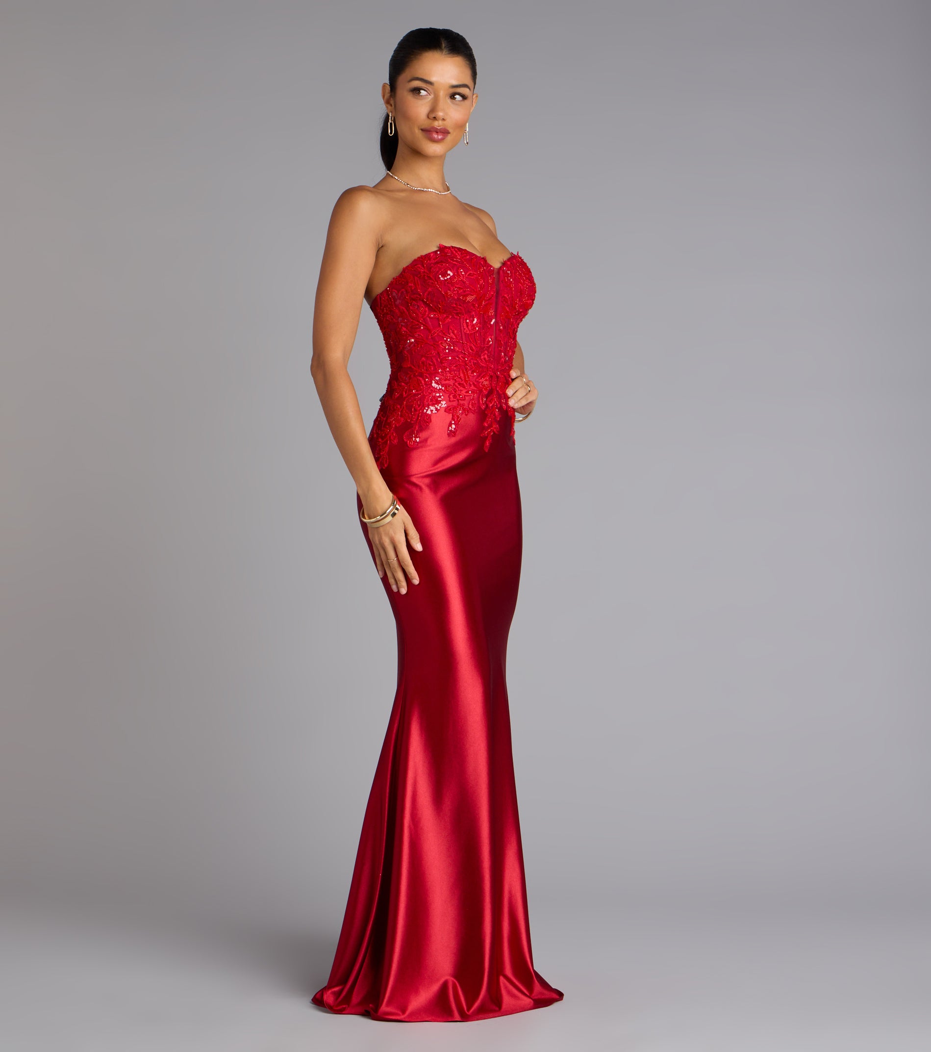 Valeria Satin Lace Corset Mermaid Formal Dress - Image 4