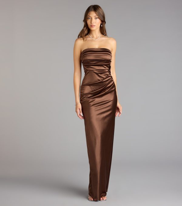 Brianna Satin Strapless High Slit Column Dress - Image 21