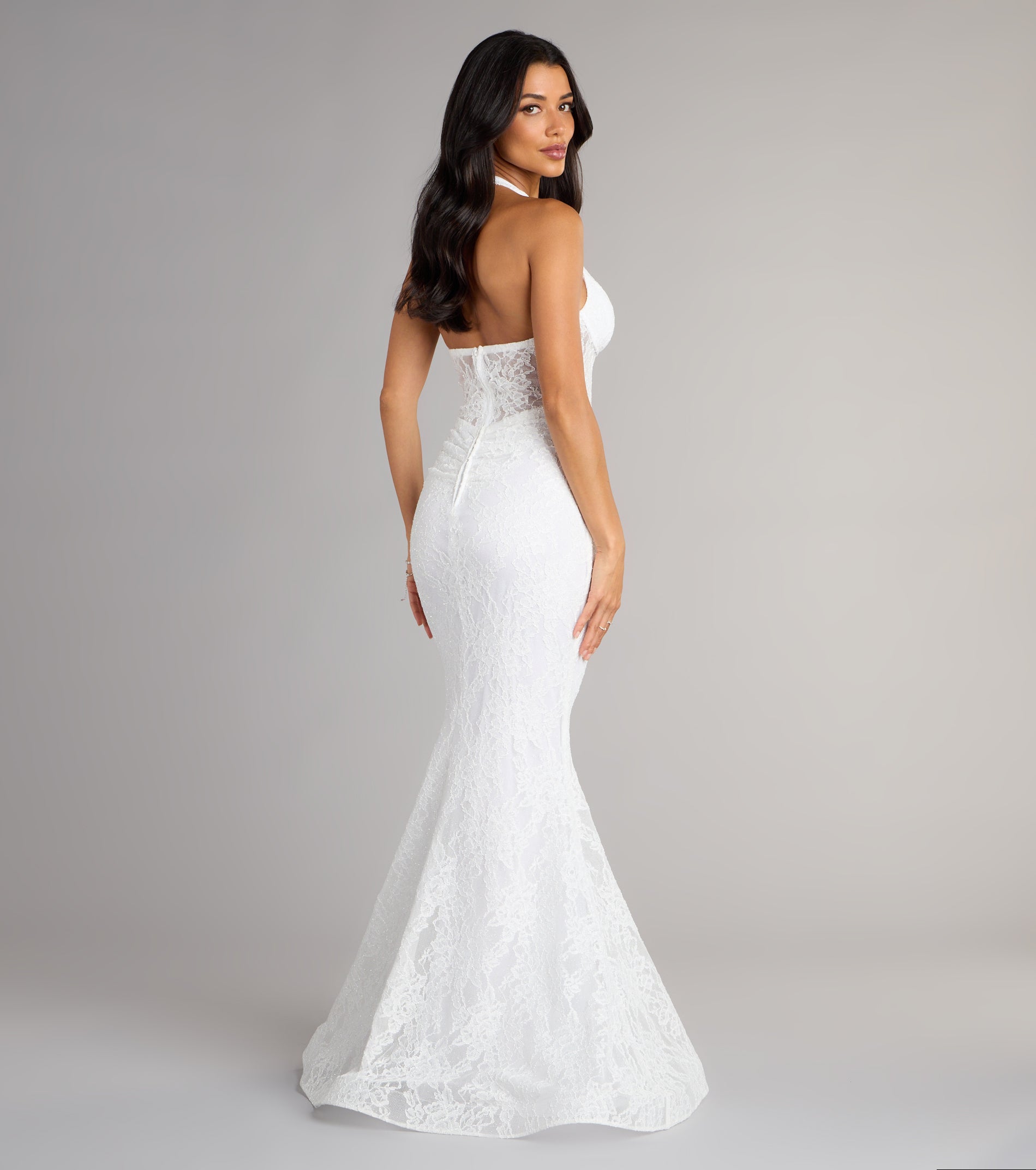 Cadie Halter Corset Slit Lace Formal Dress - Image 8