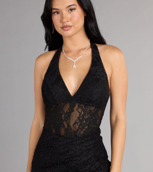 Cadie Halter Corset Slit Lace Formal Dress - Image 13