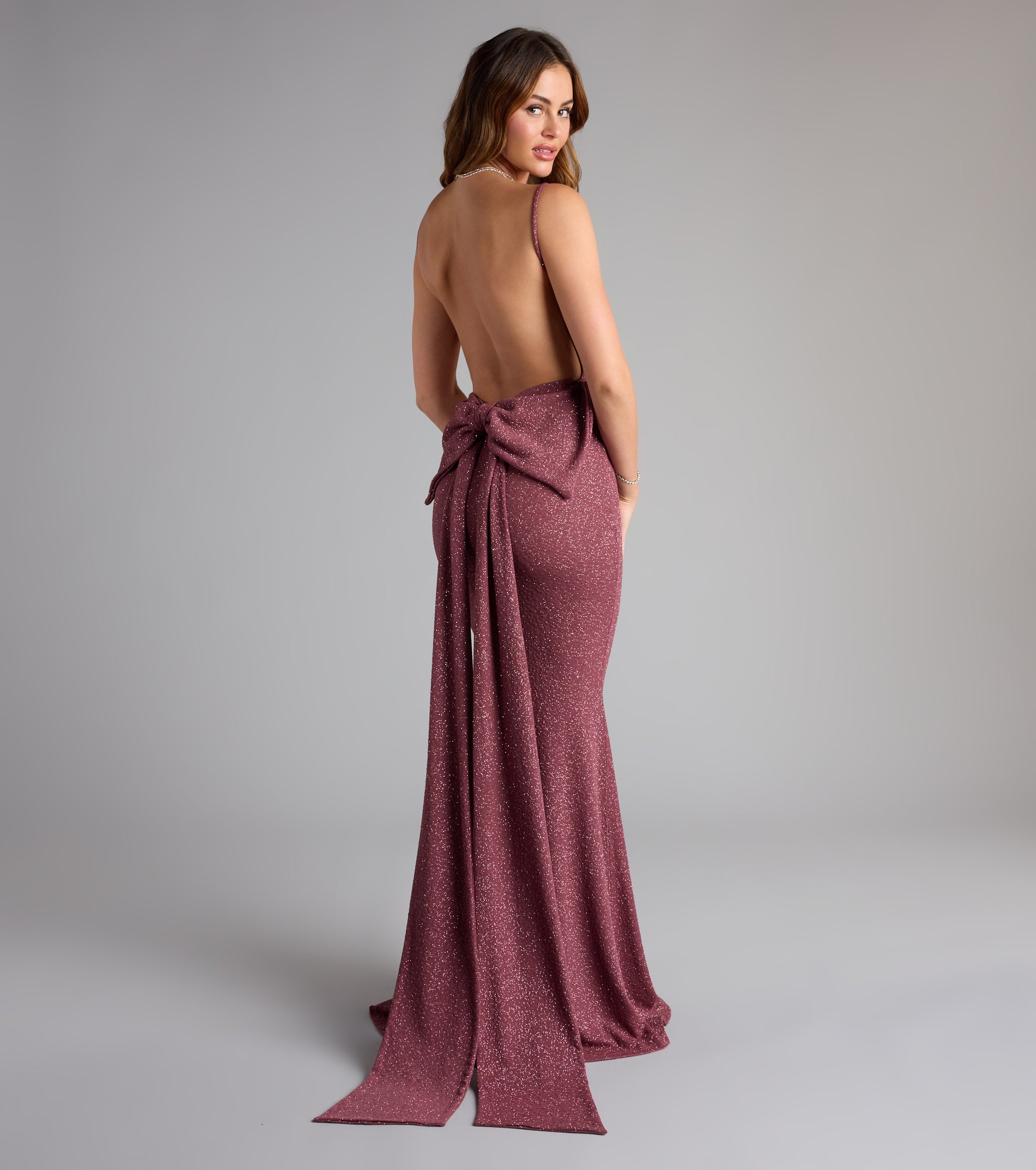 Gwendolyn Glitter Knit Bow-Back Mermaid Dress - Image 24