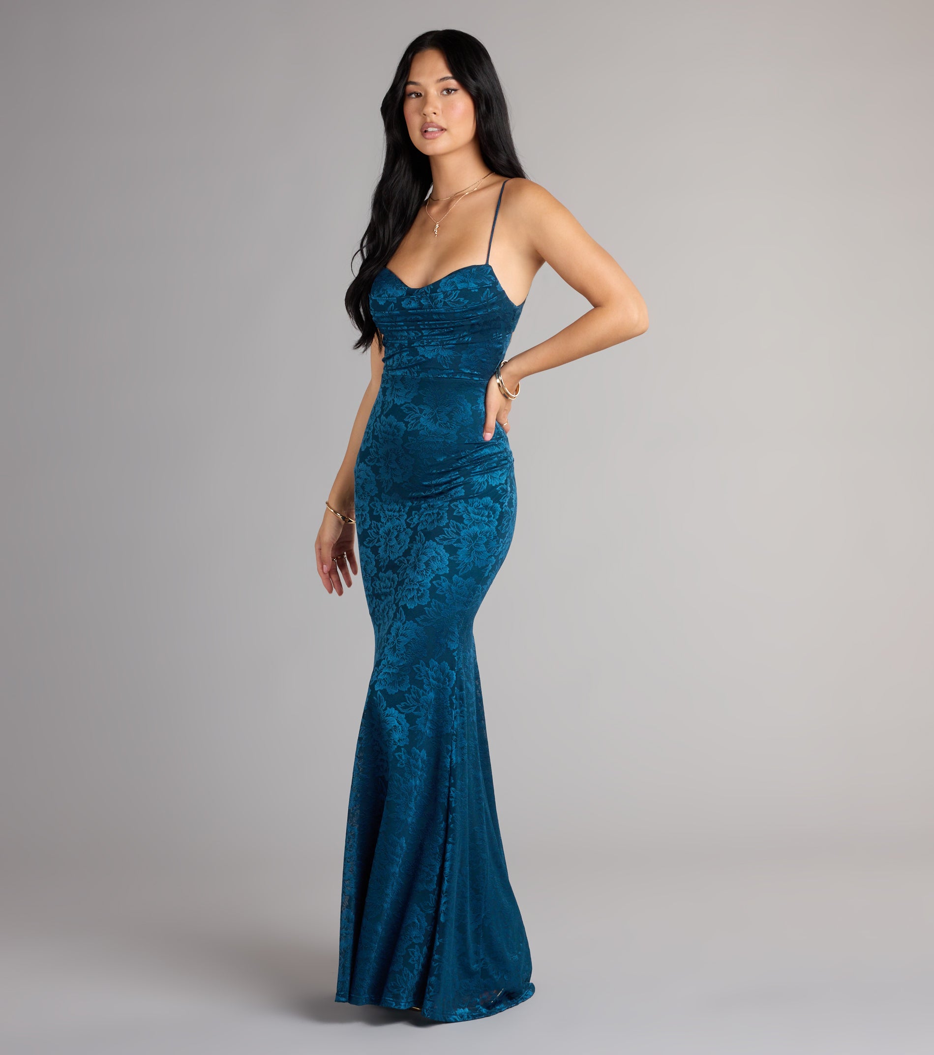 Haisley Open Back Floral Lace Mermaid Dress - Image 16