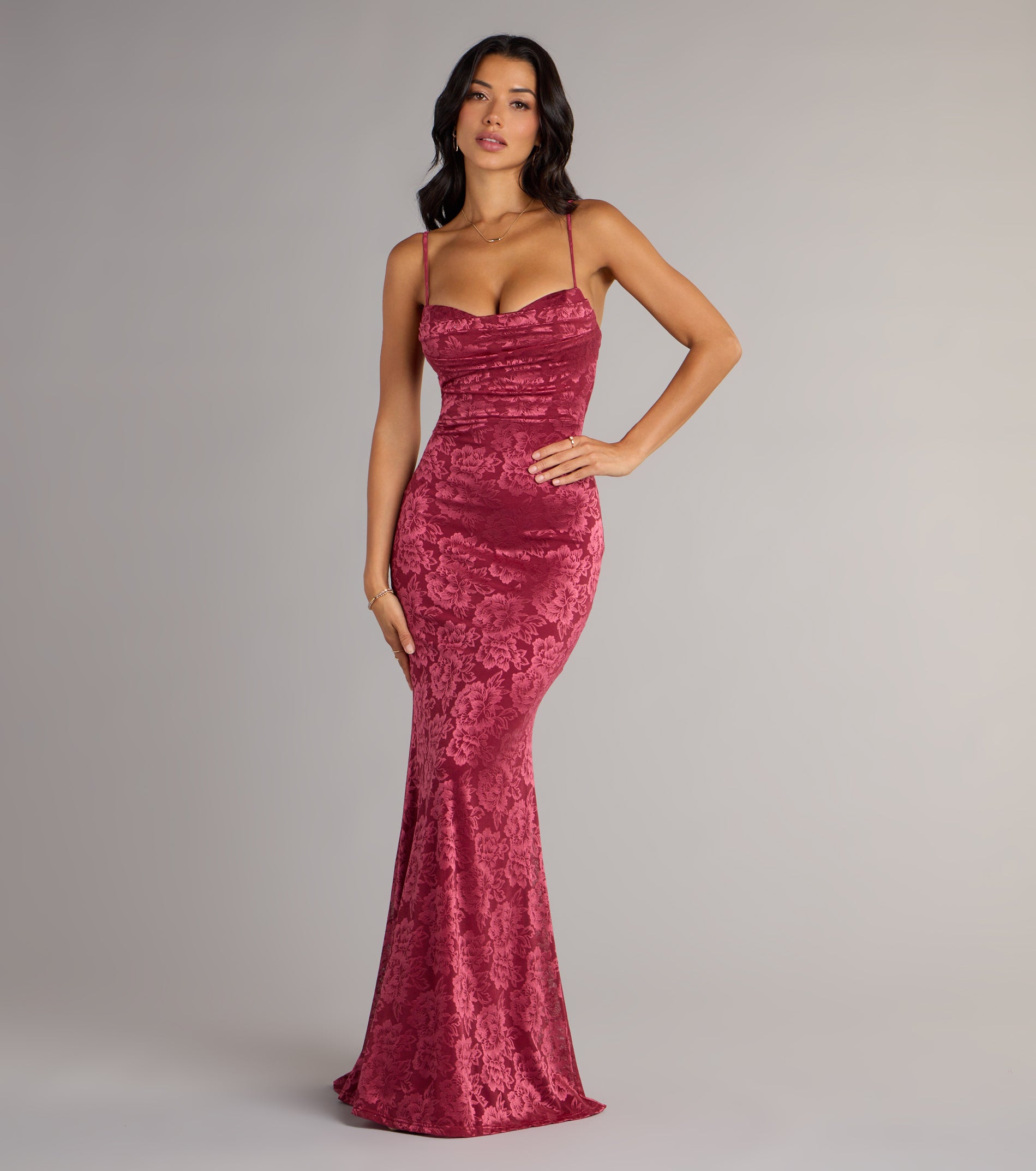Haisley Open Back Floral Lace Mermaid Dress - Image 17
