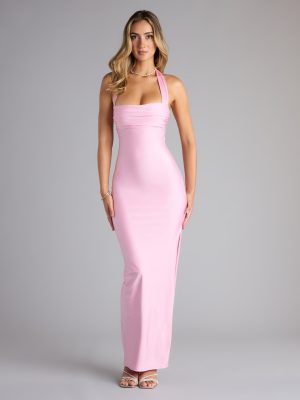 Beverly Halter Slit Long Formal Dress