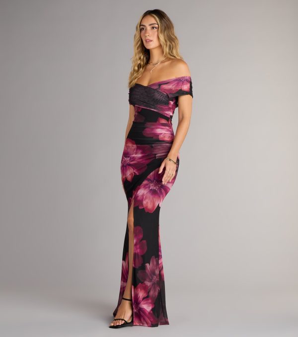 Cornelia Off-The-Shoulder Slit Floral Formal Dress - Image 5