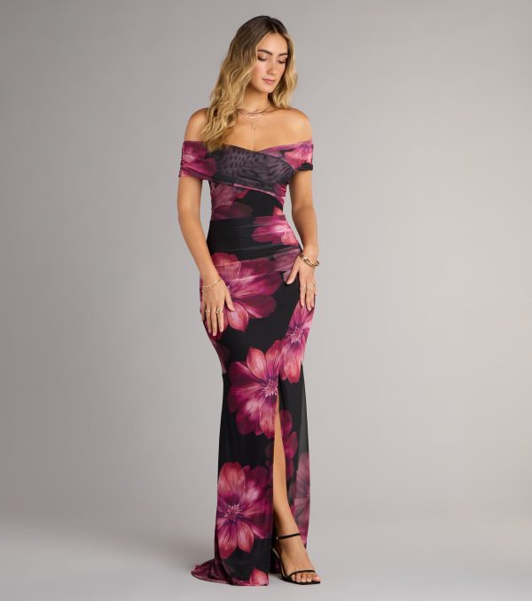 Cornelia Off-The-Shoulder Slit Floral Formal Dress - Image 8