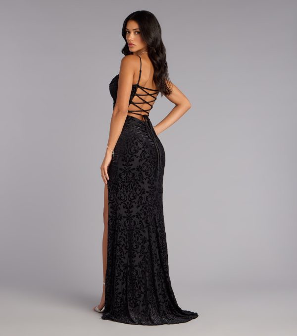 Ashlie Velvet Burnout Lace-Up Formal Dress - Image 6