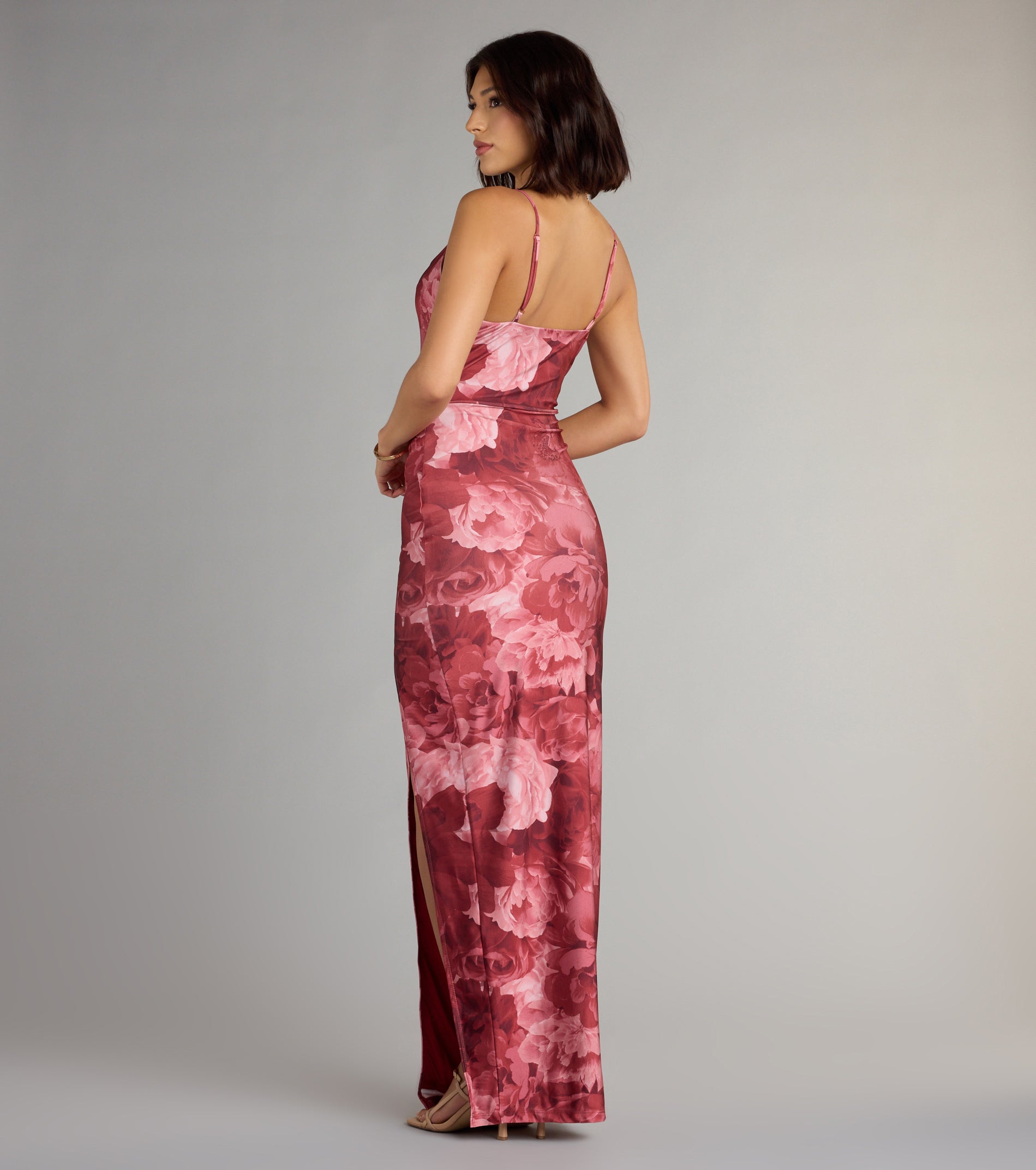 Isa Floral Cowl Neck Slit Formal Dress - Image 6