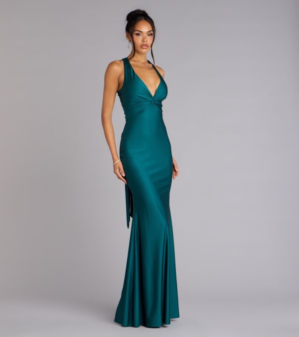 Adrianne Plunge Bow Mermaid Formal Dress - Image 4