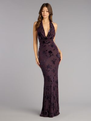 Morgan Plunge Cowl Neck Mermaid Formal Dress