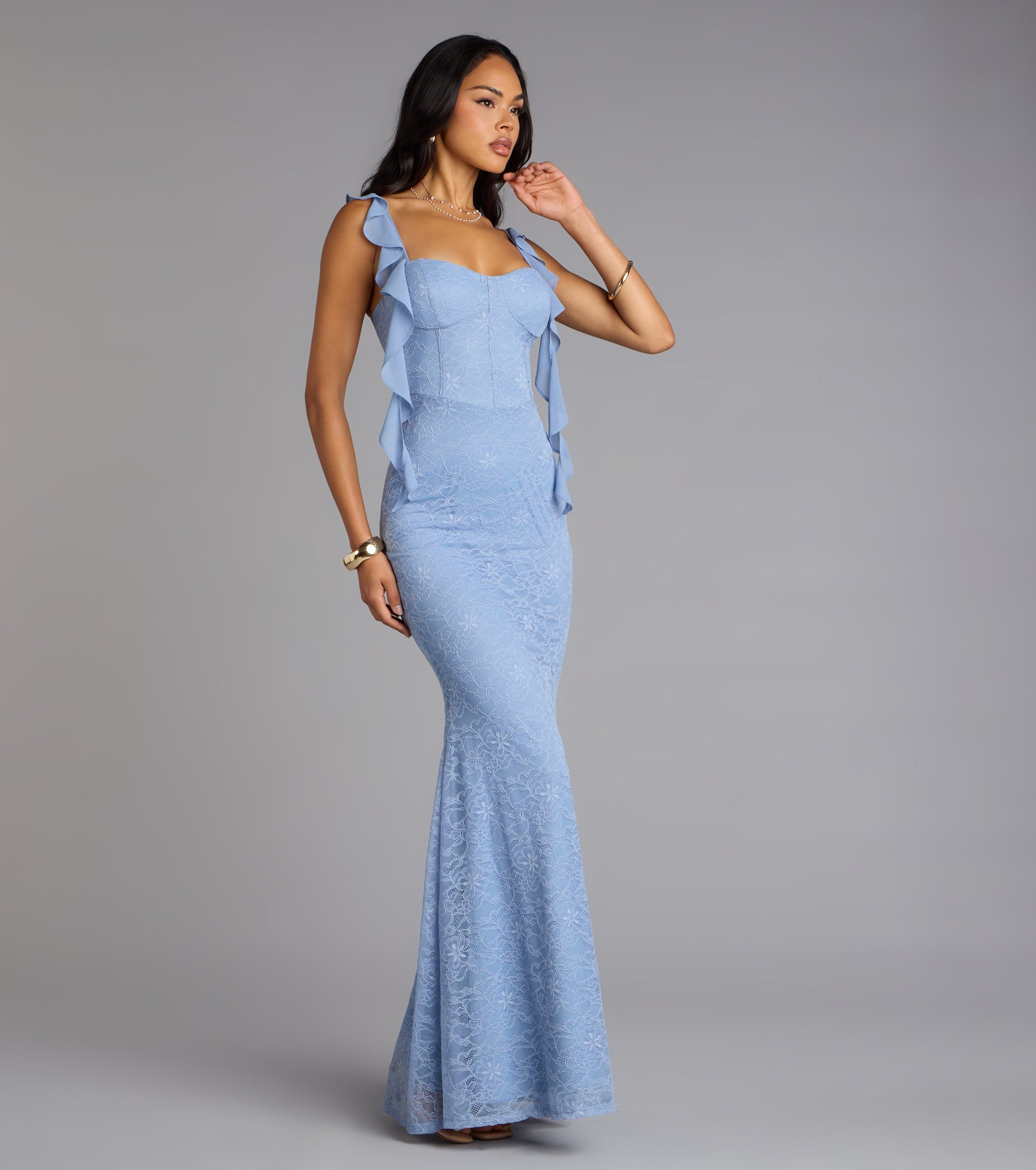 Alanna Ruffled Lace Corset Mermaid Dress - Image 7