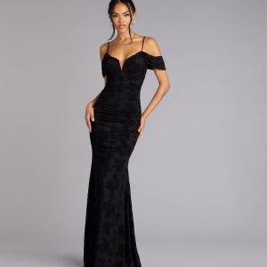Evelina Mesh Velvet Mermaid Formal Dress