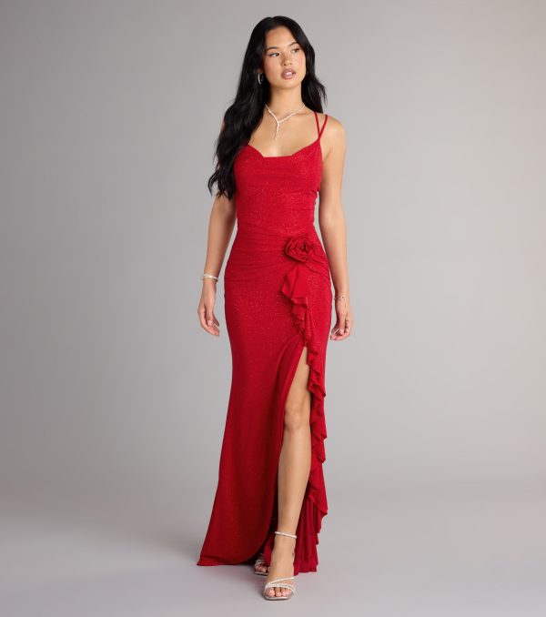 Riley Glitter Ruffle Slit Mermaid Formal Dress - Image 3