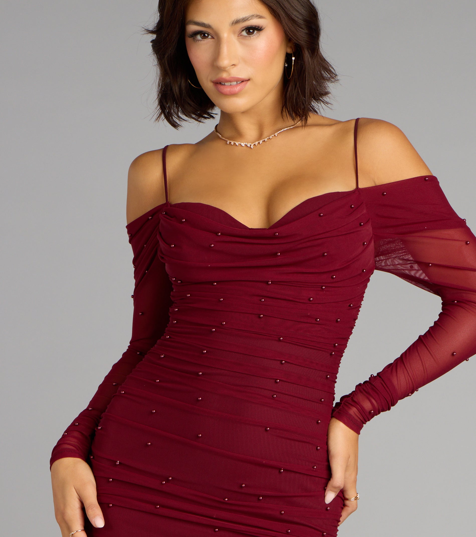 Lindsey Pearl Cold Shoulder Mermaid Formal Dress - Image 3