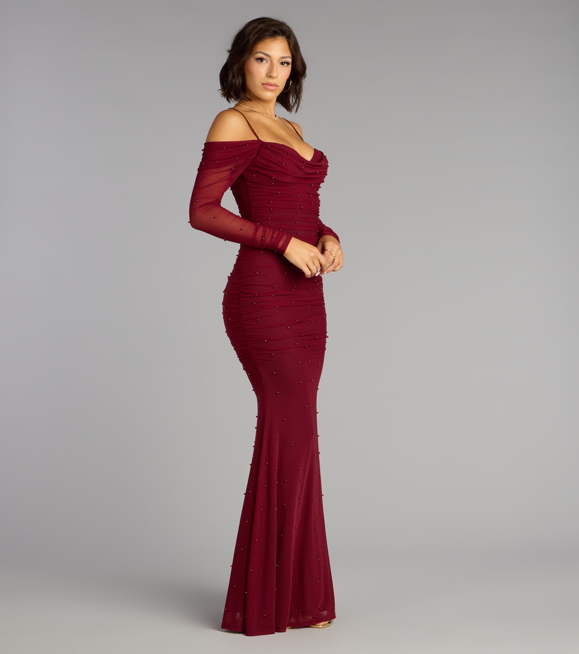 Lindsey Pearl Cold Shoulder Mermaid Formal Dress - Image 4