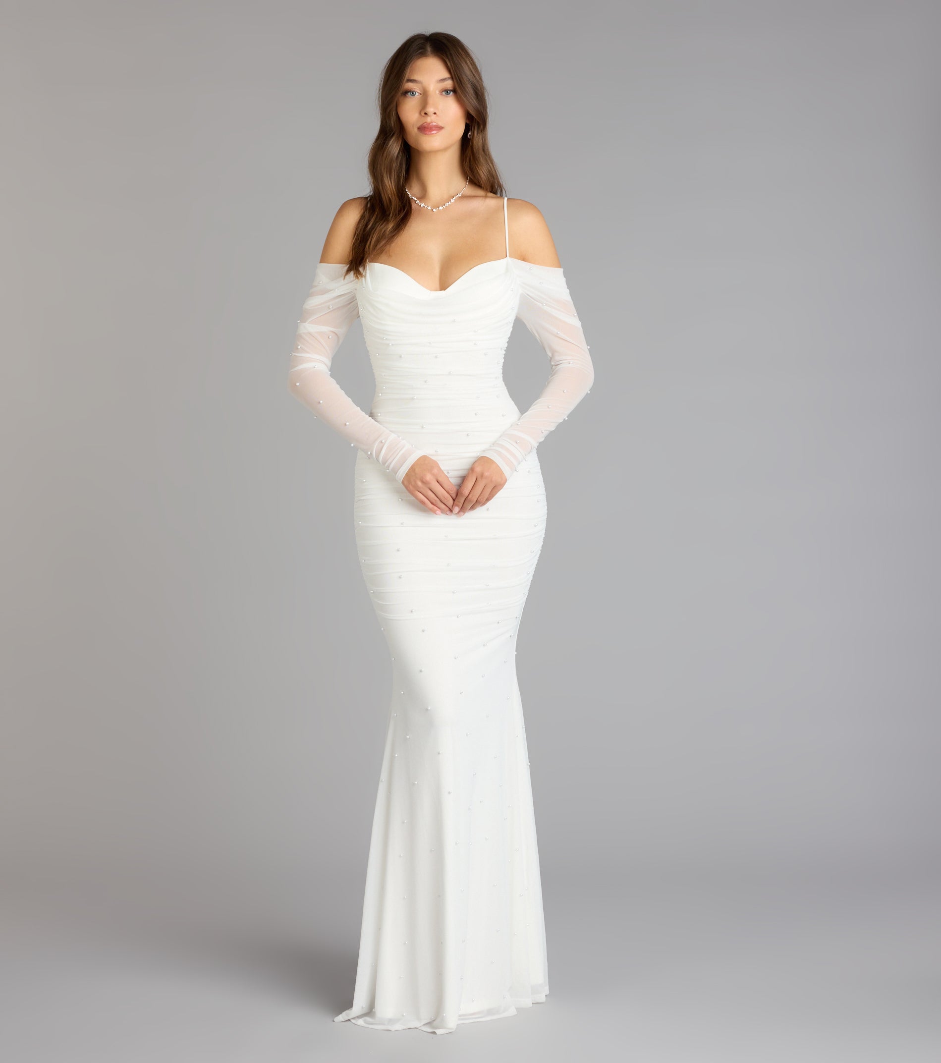 Lindsey Pearl Cold Shoulder Mermaid Formal Dress - Image 5