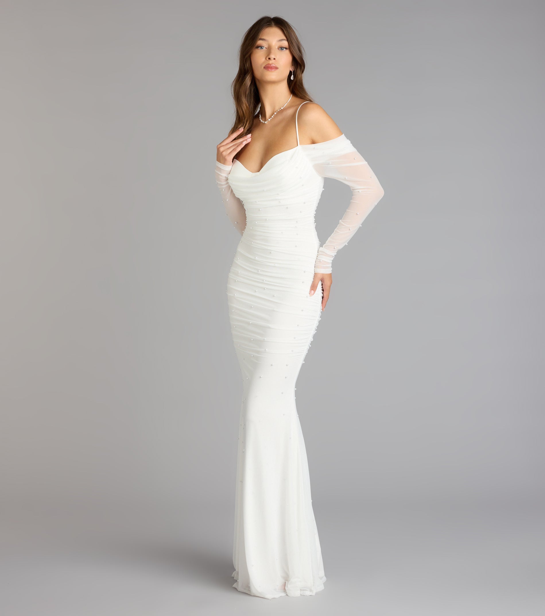 Lindsey Pearl Cold Shoulder Mermaid Formal Dress - Image 8