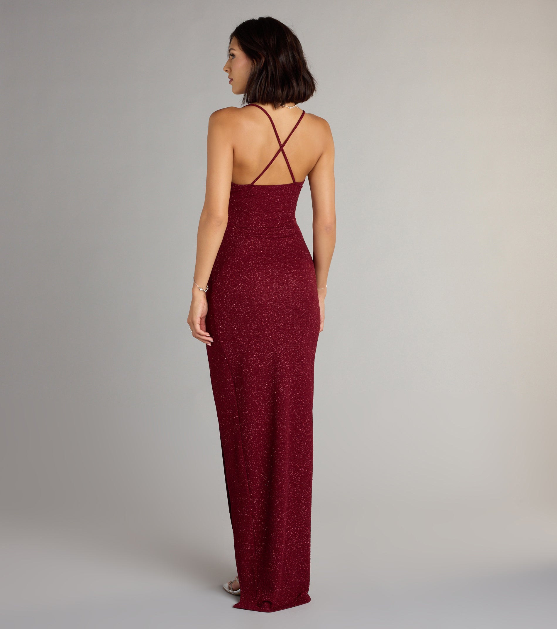 Amirah Formal Glitter Cowl Neck Column Dress - Image 14