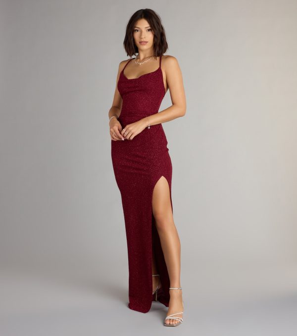 Amirah Formal Glitter Cowl Neck Column Dress - Image 16