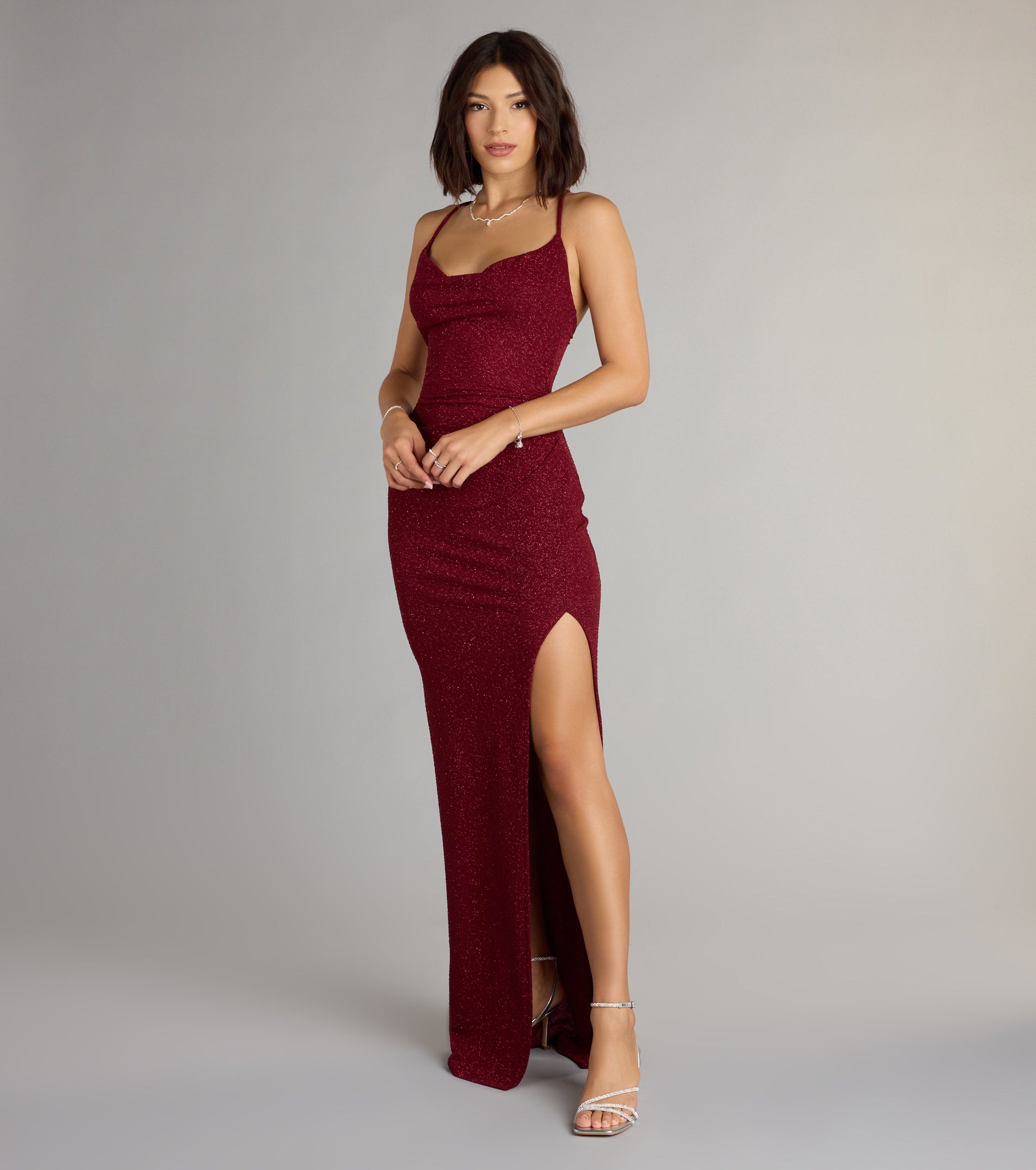 Amirah Formal Glitter Cowl Neck Column Dress - Image 16