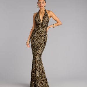 Diana Glitter Leopard Mermaid Formal Dress