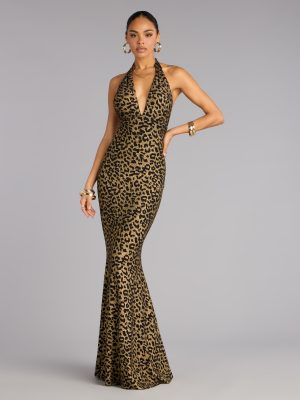Diana Glitter Leopard Mermaid Formal Dress