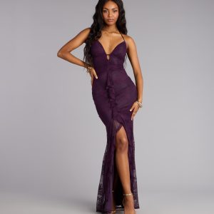 Donna Lace Ruffled Mermaid Formal Dress