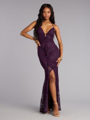 Donna Lace Ruffled Mermaid Formal Dress