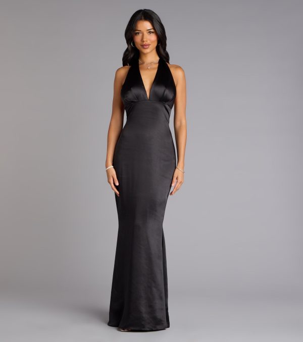 Erika Halter Satin Column Formal Dress - Image 13