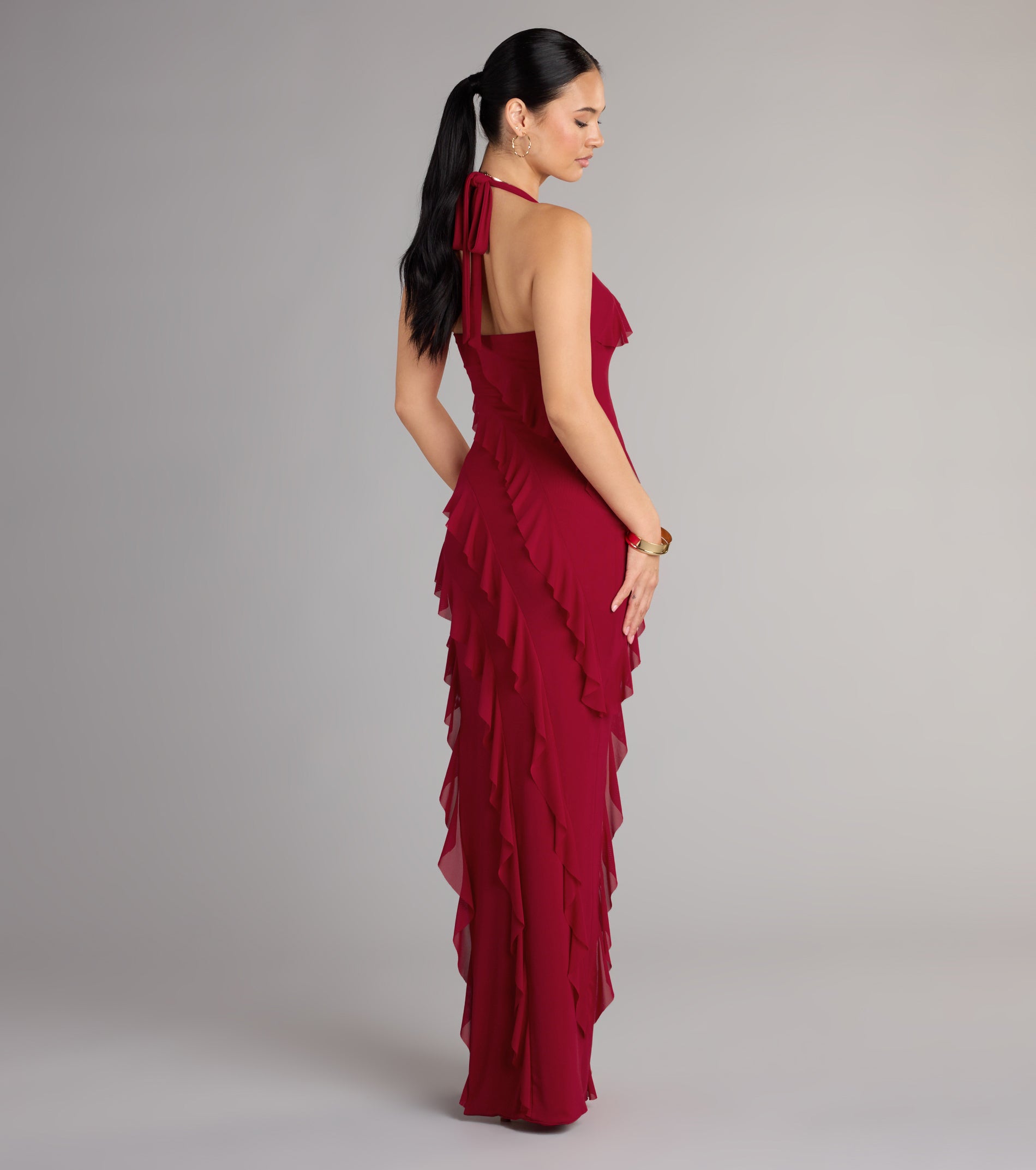 Marley Halter Ruffle Slit Formal Dress - Image 2