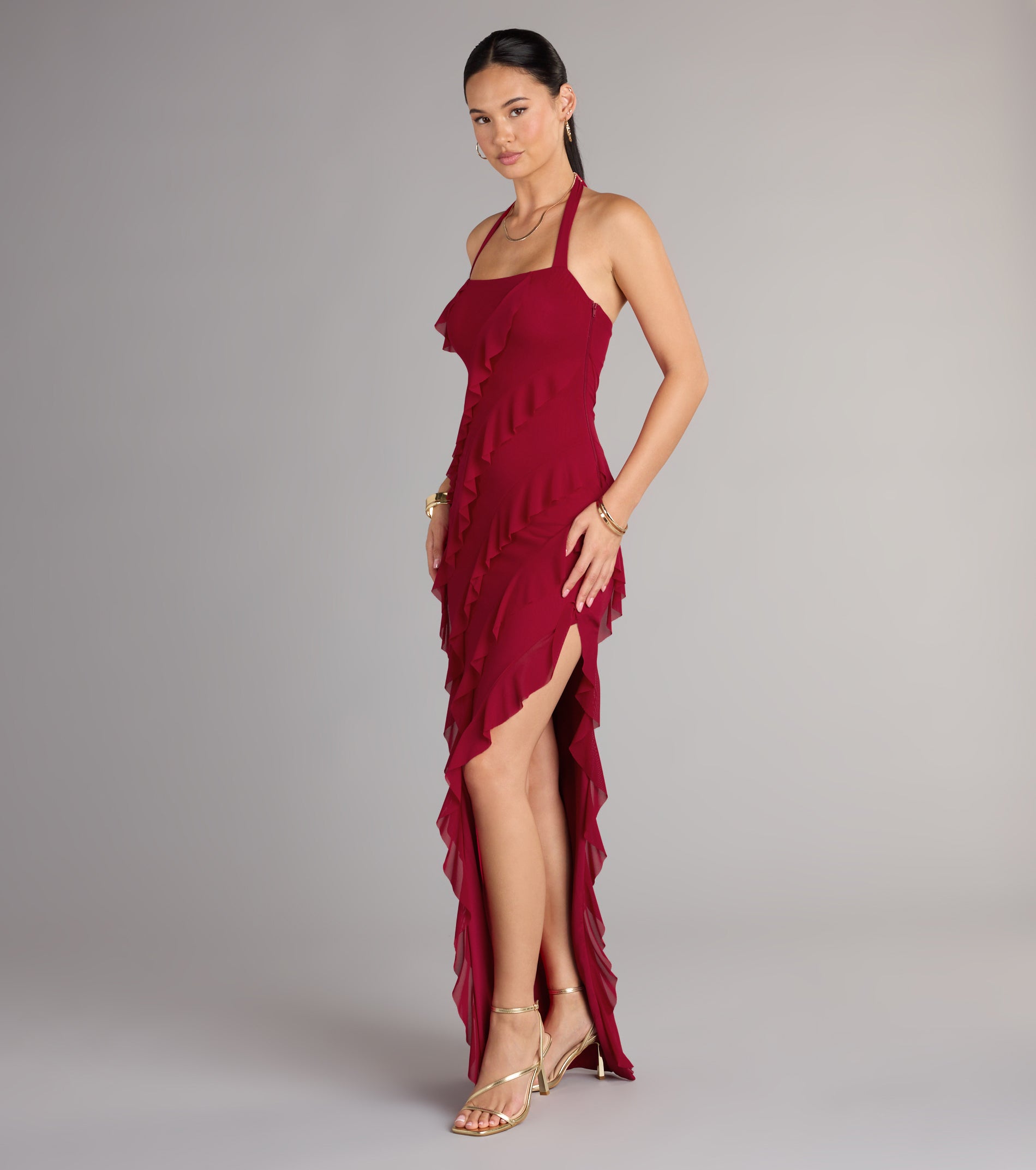Marley Halter Ruffle Slit Formal Dress - Image 4