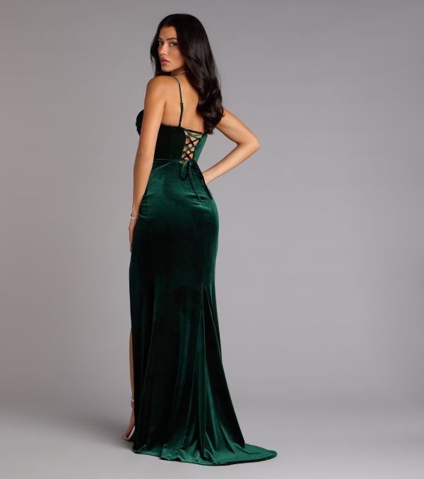 Helga Velvet Lace-Up Slit Mermaid Dress - Image 2