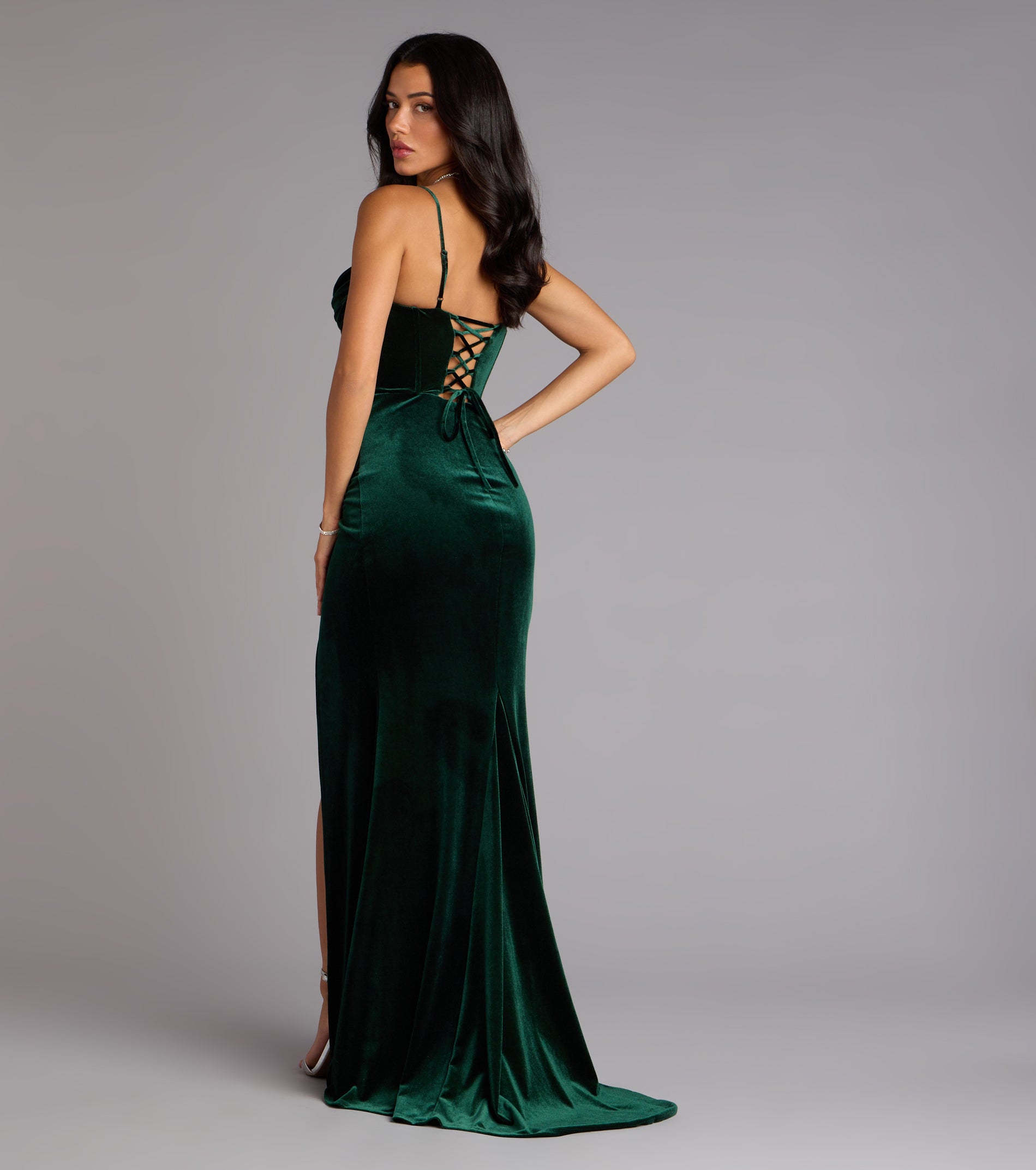 Helga Velvet Lace-Up Slit Mermaid Dress - Image 2