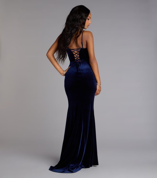Saylor Velvet Lace-Up Slit Mermaid Formal Dress - Image 2