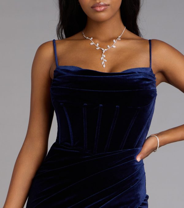 Saylor Velvet Lace-Up Slit Mermaid Formal Dress - Image 3