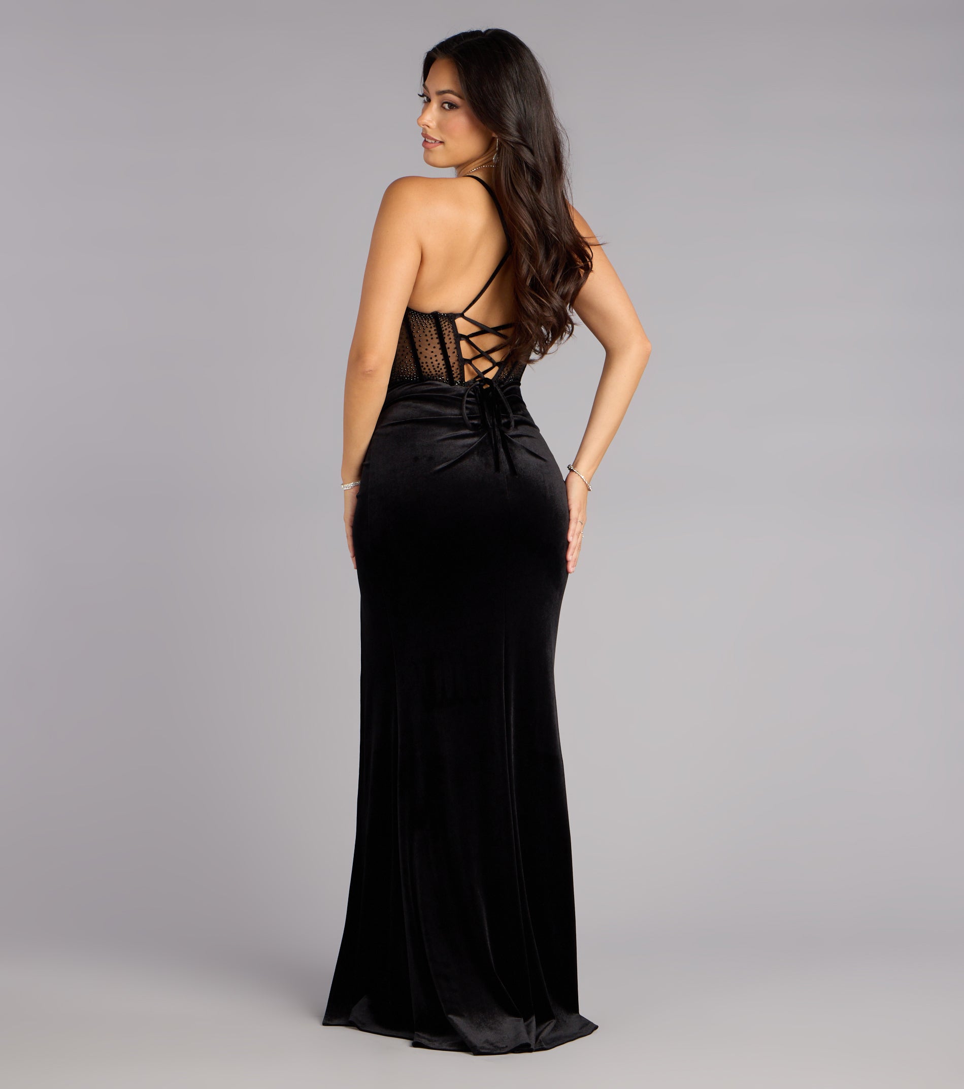 Gabbie Lace-Up Rhinestone Corset Satin Formal Dress - Image 11