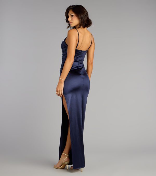 Alessia Satin Cowl Neck Slit Formal Dress - Image 6
