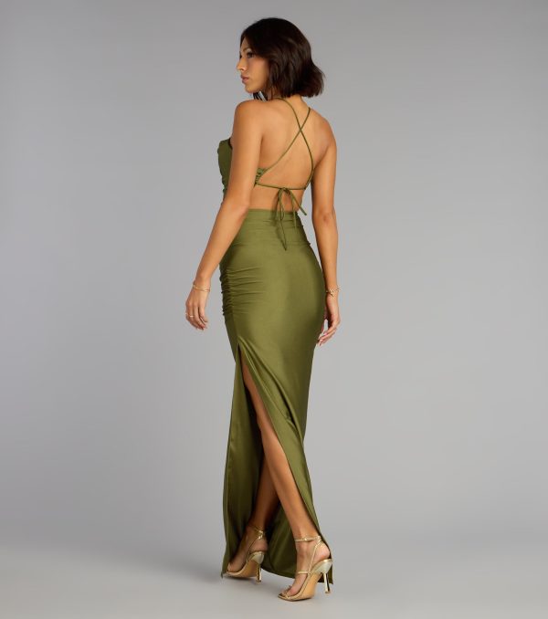 Stefani Lace-Up Slit Formal Dress - Image 2