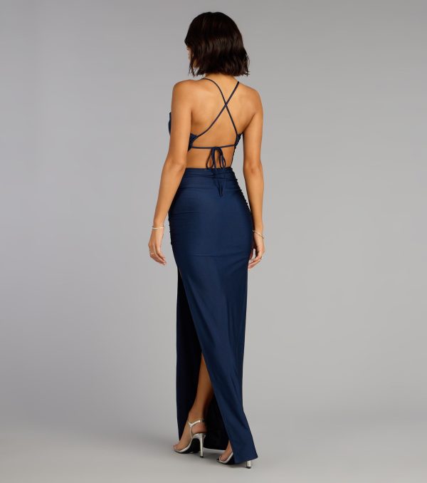 Stefani Lace-Up Slit Formal Dress - Image 6