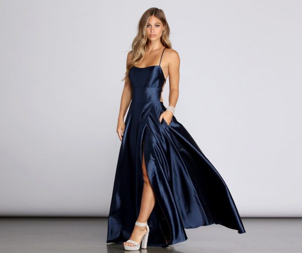 Anne Formal Lattice Satin Dress - Image 24
