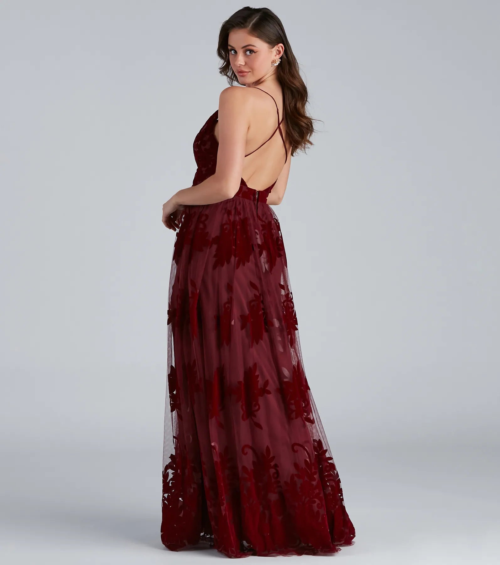 Morgan Formal Flocked Velvet Dress - Image 2