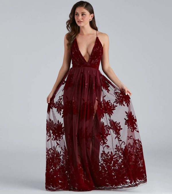 Morgan Formal Flocked Velvet Dress - Image 4