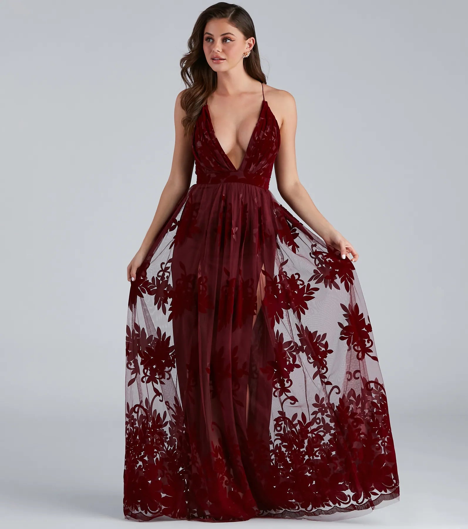 Morgan Formal Flocked Velvet Dress - Image 4