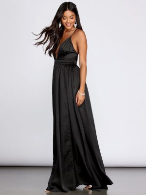 Nerissa Pleated Satin Gown
