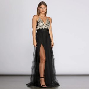 Arya Formal Embroidered Tulle Dress