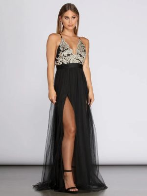 Arya Formal Embroidered Tulle Dress