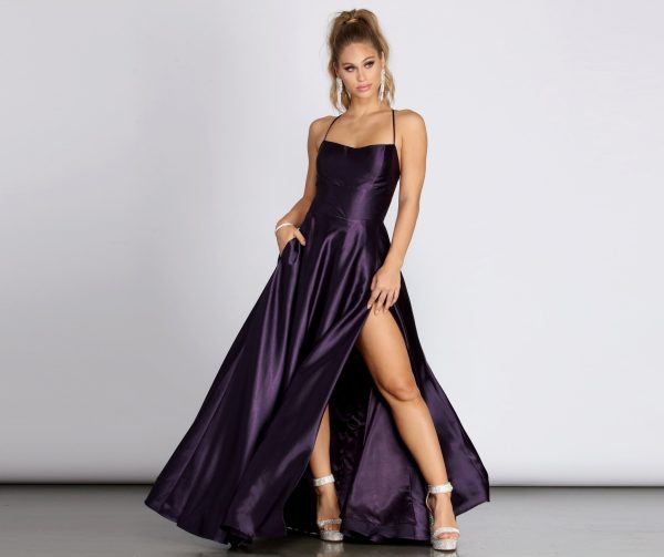 Anne Formal Lattice Satin Dress - Image 35