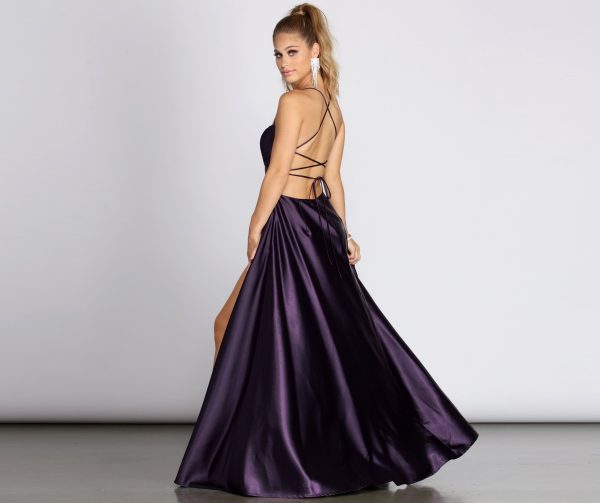 Anne Formal Lattice Satin Dress - Image 36