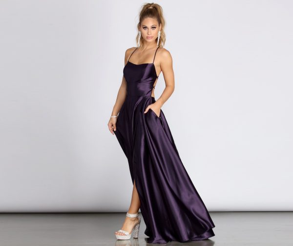 Anne Formal Lattice Satin Dress - Image 37